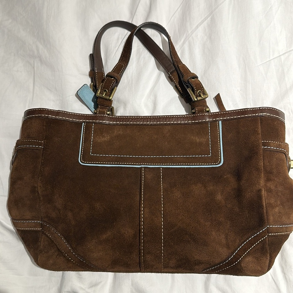 Vintage Practically New Condition Coach Leather Suede Brown w/ Blue - Picture 3 of 13